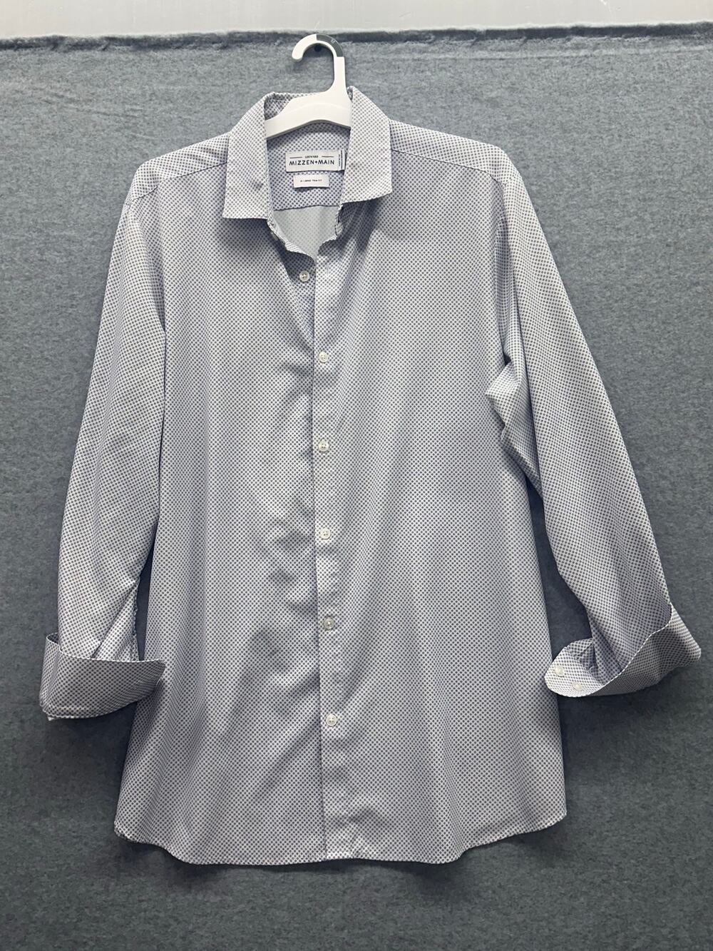 Mizzen + Main Trim Shirt Mens Size XL No Tuck Stretch print White Dress